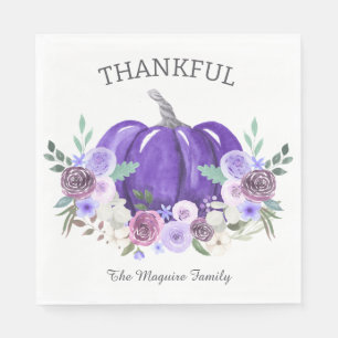 Purple Watercolor Pumpkin Floral Napkin