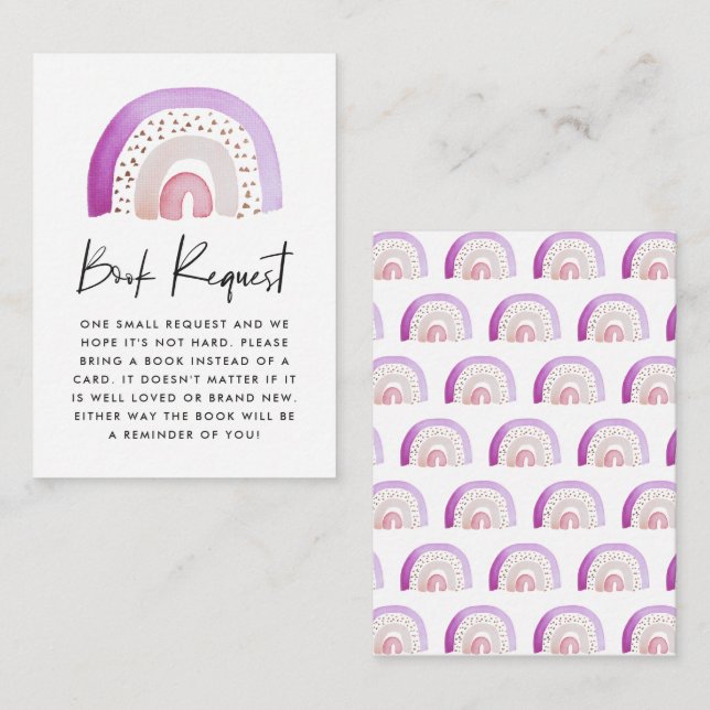 Purple Watercolor Rainbow Baby Shower Book Request Enclosure Card (Front/Back)