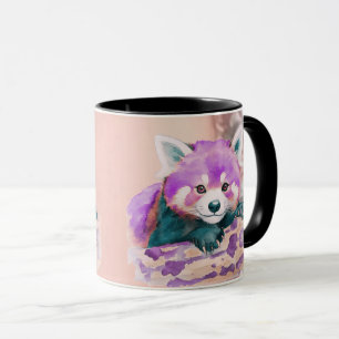 Purple Watercolor Red Panda Illustration Two-Tone Mug