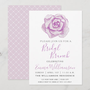 Purple Watercolor Rose   Bridal Brunch Invitation