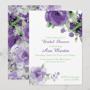 Purple Watercolor Rose, Bridal Shower Invitations