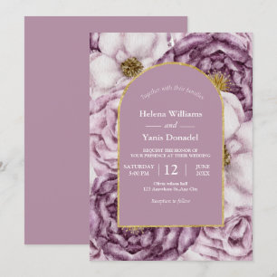Purple Watercolor Rose & Gold Arch Invitation