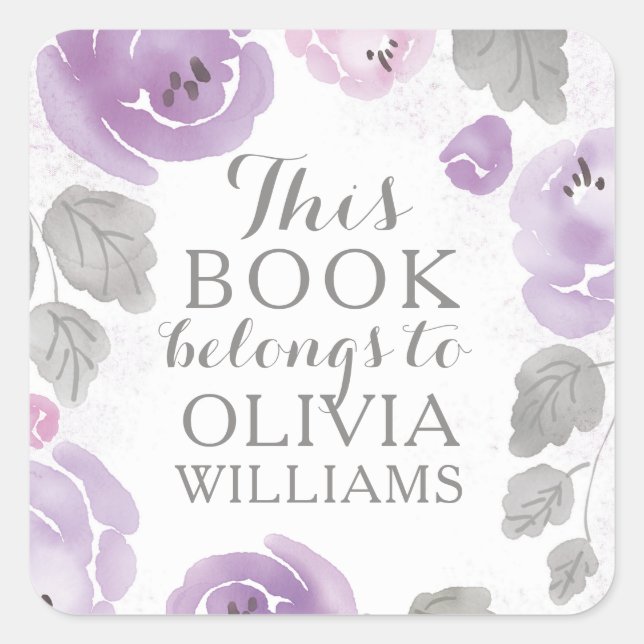 Purple Watercolor Roses This Book Belongs Stickers (Front)