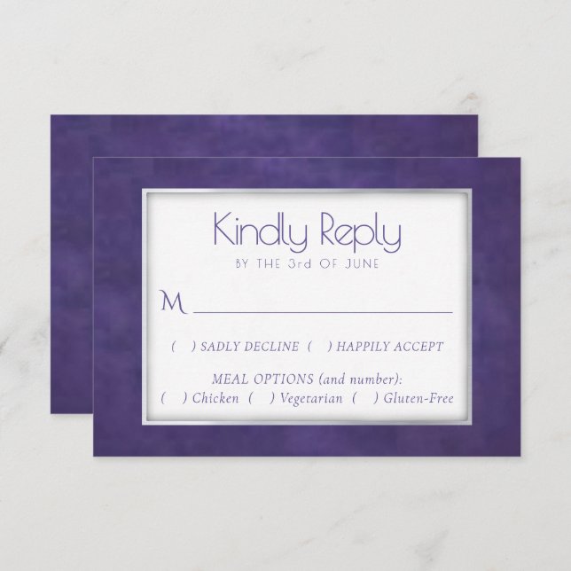 Purple Watercolor | Royal Violet Frame Meal Option RSVP Card (Front/Back)