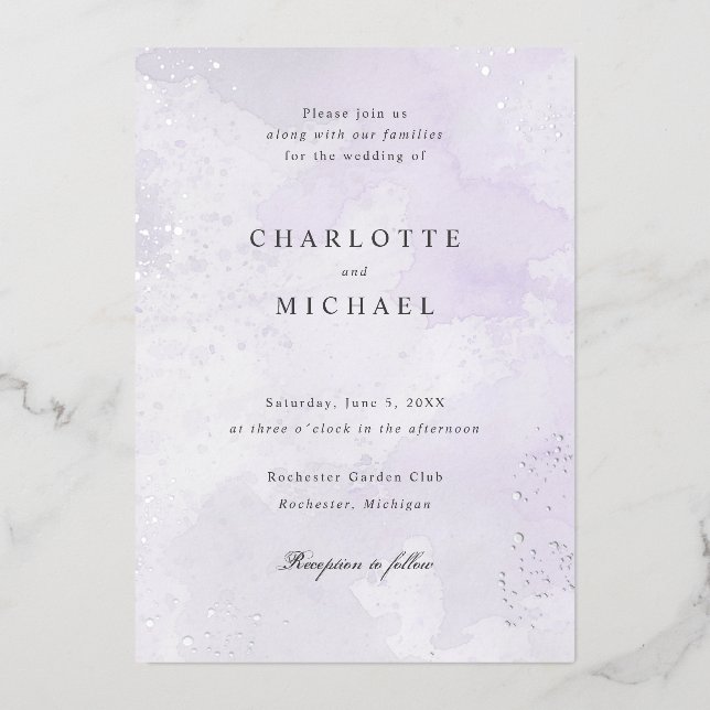 Purple watercolor silver foil wedding (Front)