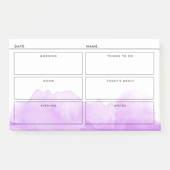 Purple Watercolor Simple Daily Organiser Post-it Notes (Front)