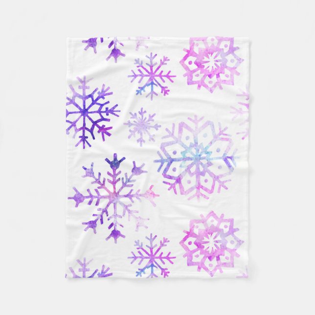 Purple Watercolor Snowflake Christmas Design Fleece Blanket (Front)