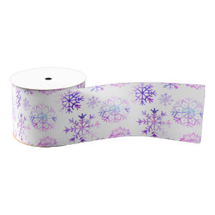 Purple Watercolor Snowflake Christmas Design Grosgrain Ribbon