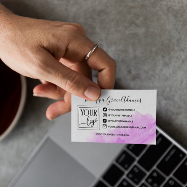 Purple Watercolor Social Media Logo Photo Business Card (Creator Uploaded)