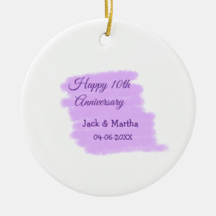 Purple watercolor splash modern 10th anniversary ceramic tree decoration