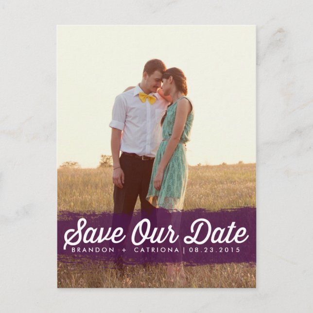 PURPLE WATERCOLOR SPLASH | SAVE THE DATE POSTCARD (Front)