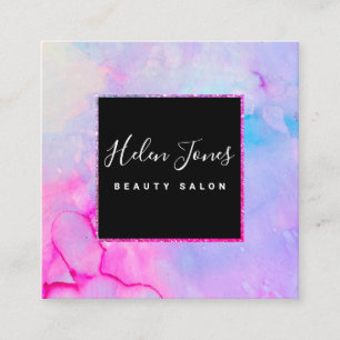 purple watercolor square business card