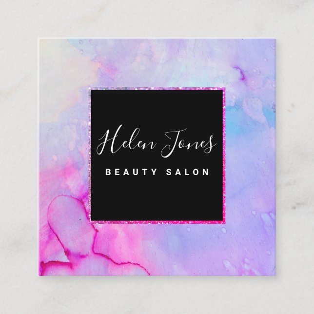 purple watercolor square business card (Front)