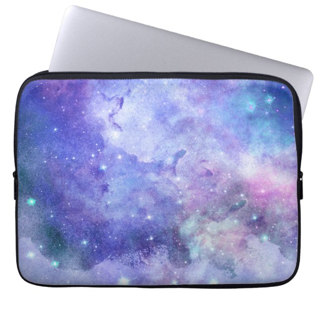 Purple Watercolor Starry Sky Space Lover Galaxy Laptop Sleeve (Front)