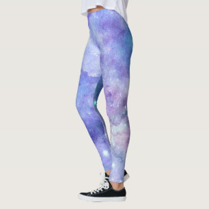 Purple Watercolor Starry Sky Space Lover Galaxy Leggings