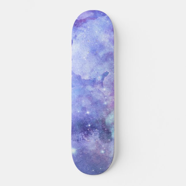 Purple Watercolor Starry Sky Space Lover Galaxy Skateboard (Front)