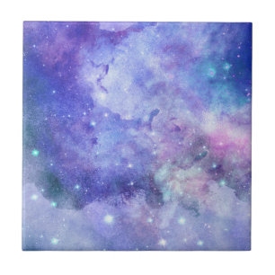 Purple Watercolor Starry Sky Space Lover Galaxy Tile