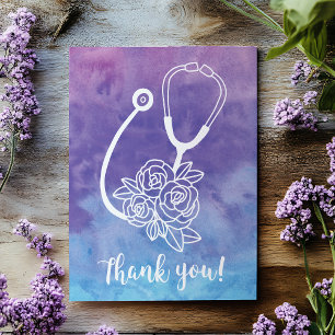 Purple Watercolor Stethoscope Doctor Thank You Postcard