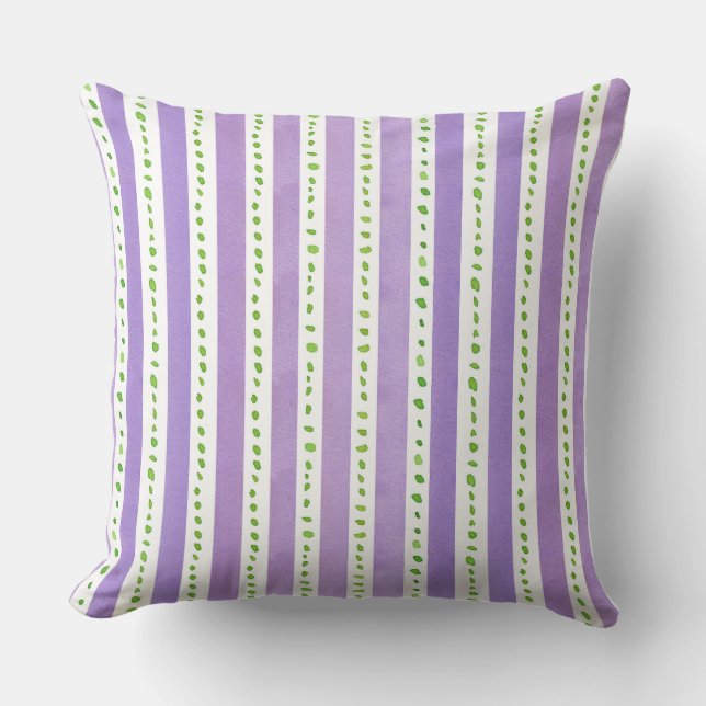 Purple Watercolor Stripes Lime Green Dots  Cushion (Front)
