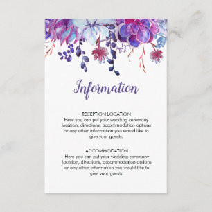 Purple Watercolor Succulents Wedding Information Enclosure Card