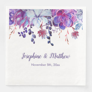 Purple Watercolor Succulents Wedding Napkins