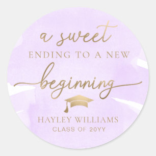 Purple Watercolor Sweet New Beginning Graduation Classic Round Sticker