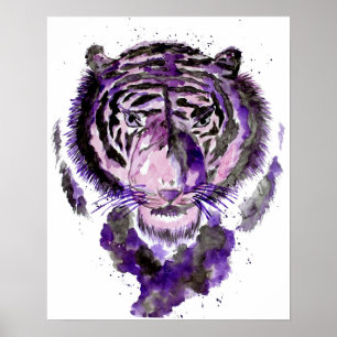 Purple Watercolor Tiger Poster