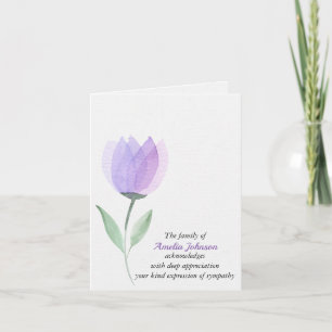 Purple Watercolor Tulip Sympathy Thank You Card