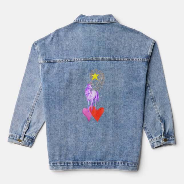 Purple Watercolor Unicorn Denim Jacket (Back)