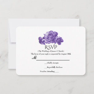 Purple Watercolor Vintage Rose Elegant Floral RSVP