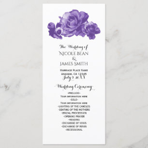 Purple Watercolor Vintage Roses Wedding Program Programme