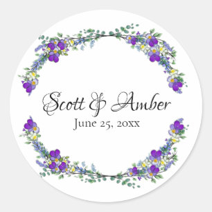 Purple watercolor violet Lavender Eucalyptus   Classic Round Sticker