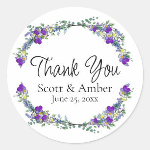 Purple watercolor violet Lavender Eucalyptus Classic Round Sticker