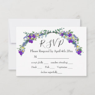 Purple watercolor violet Lavender Eucalyptus   RSVP Card