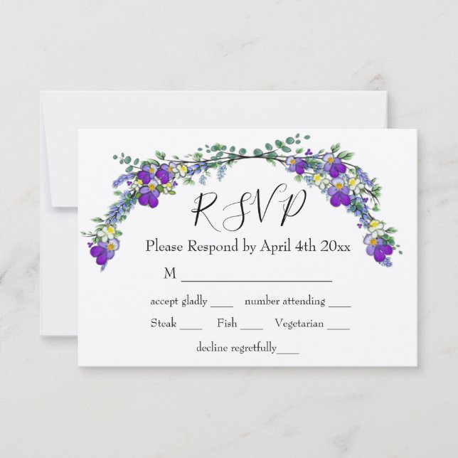Purple watercolor violet Lavender Eucalyptus   RSVP Card (Front)