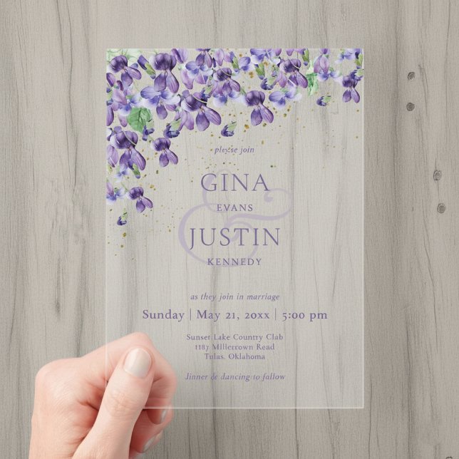 Purple Watercolor Violets Wedding Acrylic Invitations (Creator Uploaded)