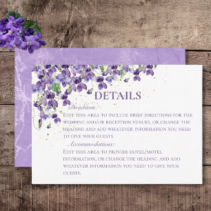 Purple Watercolor Violets Wedding Details Enclosure Card