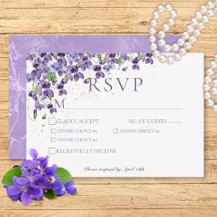 Purple Watercolor Violets Wedding Dinner RSVP Card