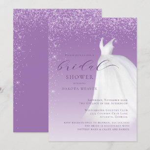 Purple Watercolor Wedding Dress Bridal Shower Invitation