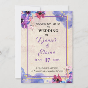 Purple Watercolor Wedding Invitation
