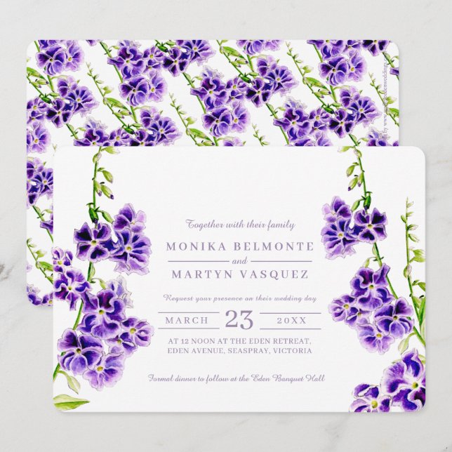 Purple watercolor wedding invitations (Front/Back)