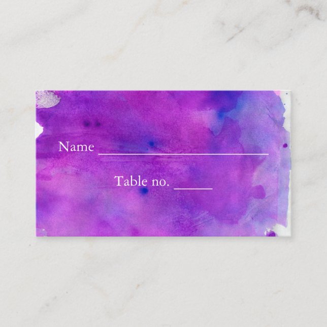 Purple Watercolor Wedding Place Card (Front)