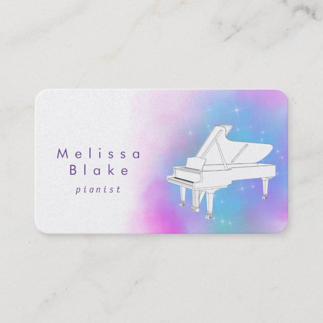 purple watercolor white piano business card (Front)