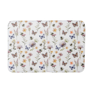 Purple Watercolor Wildflower Butterfly & Bee Bath Mat