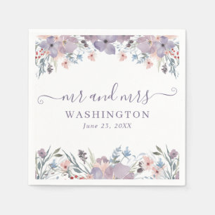 Purple Watercolor Wildflower Floral Wedding Napkin