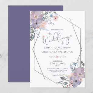 Purple Watercolor Wildflowers Geometric Wedding Invitation