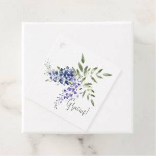 Purple Watercolor Wisteria and Leaves Gracias Favour Tags