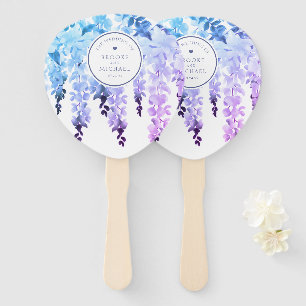 Purple Watercolor Wisteria Floral Wedding Hand Fan