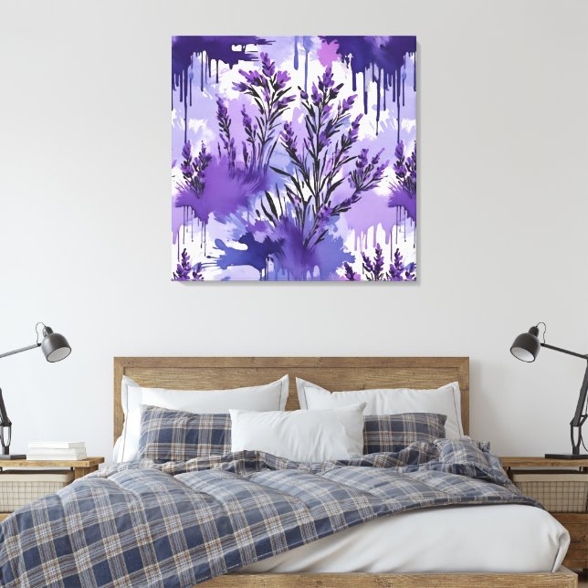 Purple Watercolor with Florals Canvas Print (Insitu(Bedroom))