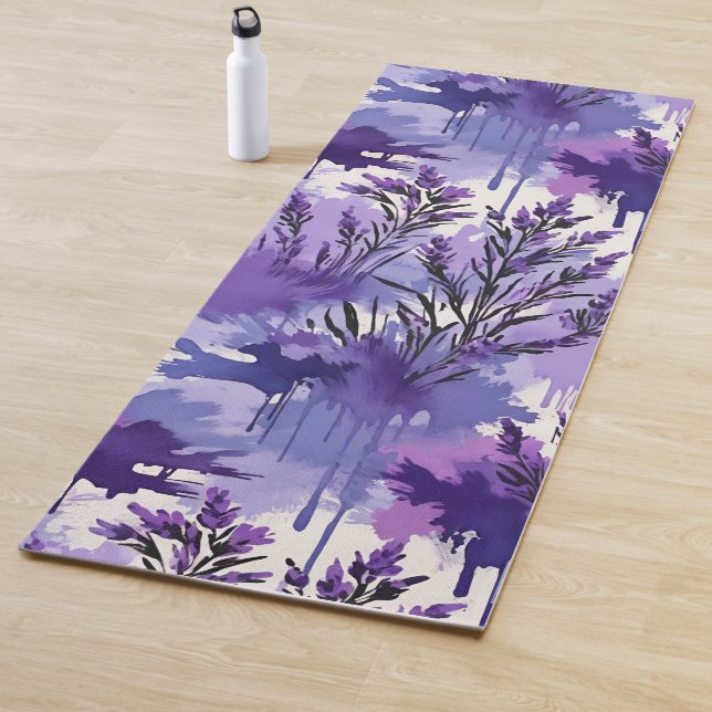 Purple Watercolor with Florals Yoga Mat (In Situ)